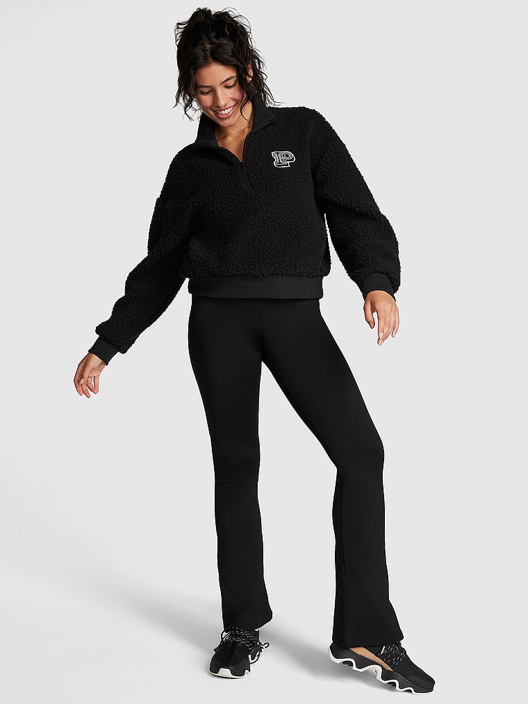 PINK Cozy Fleece Half-Zip Pullover, Pure Black, onModelSide, 5 of 5 Isabella is 5'9" or 175cm and wears Medium