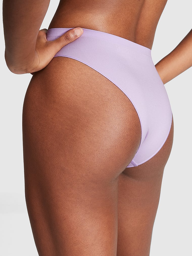PINK Seamless Brazilian Panty, Pastel Lilac, onModelBack, 2 of 3 Julia is 5'11" or 180cm and wears Small