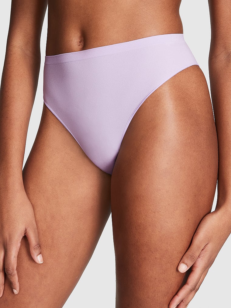 PINK Seamless Brazilian Panty, Pastel Lilac, onModelFront, 1 of 3 Julia is 5'11" or 180cm and wears Small