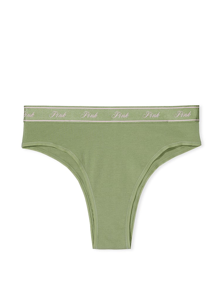 PINK Logo Cotton Brazilian Panty, Wild Grass Green, offModelFront, 3 of 3