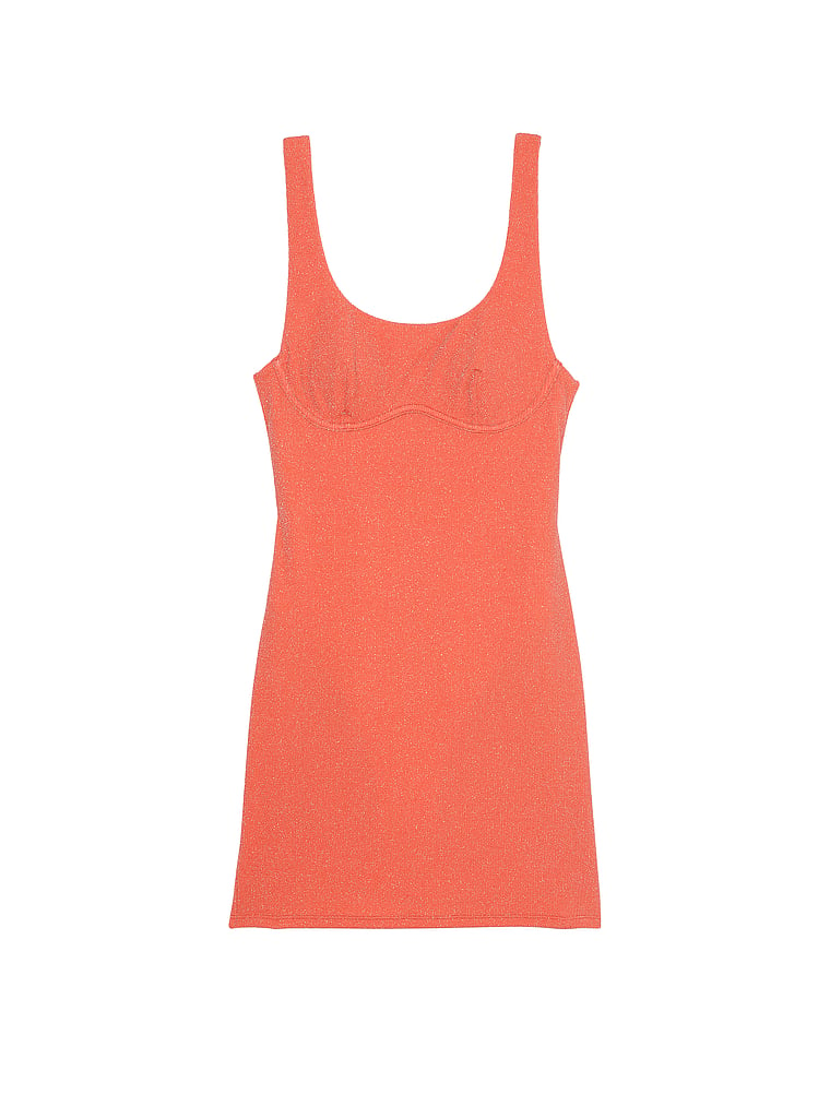 PINK The Wave Swimsuit Dress, Deep Coral, offModelFront, 3 of 4