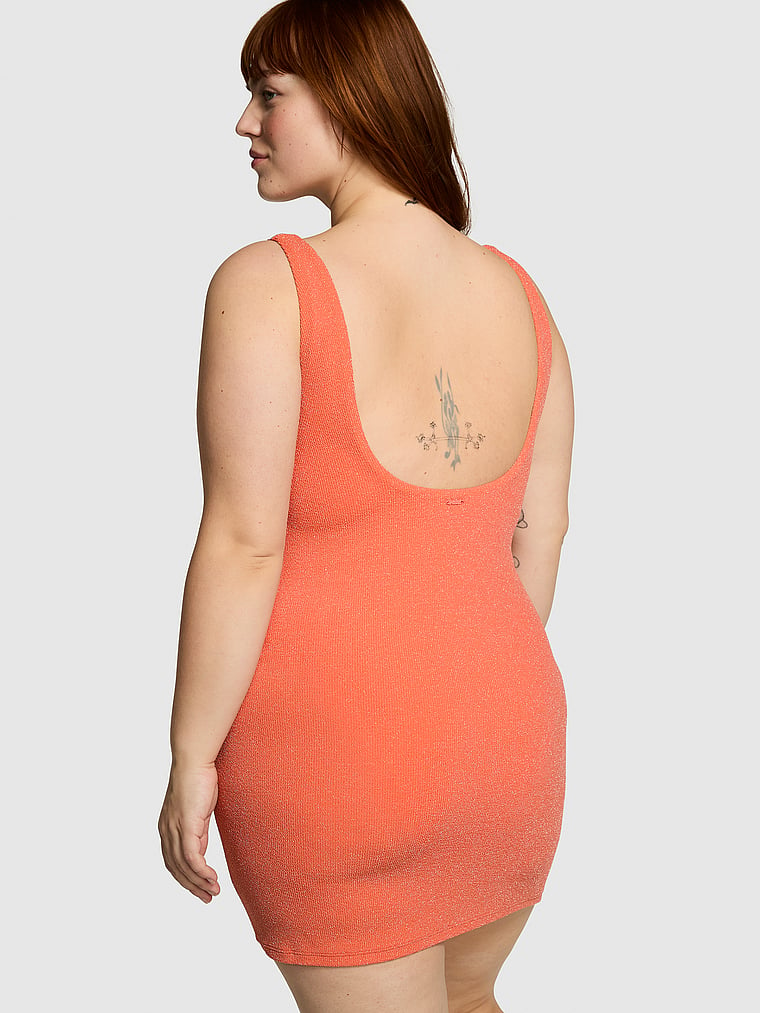 PINK The Wave Swimsuit Dress, Deep Coral, onModelBack, 2 of 4 Maddux is 5'10" or 178cm and wears Small