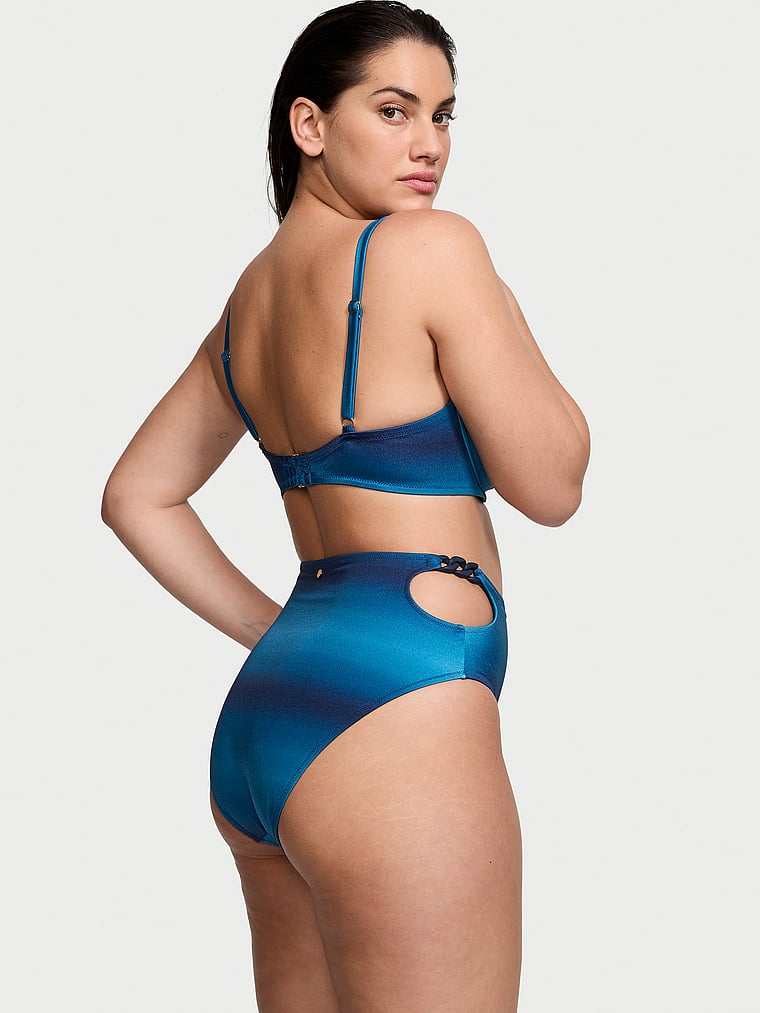 Victoria's Secret, Victoria's Secret Swim Chain-Link High-Waist Full-Coverage Bikini Bottom, Blue Ombre, onModelFront, 1 of 3 Lorena is 5'9" or 175cm and wears Large