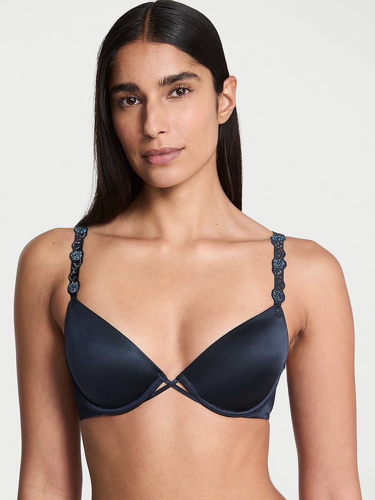 Soutien-gorge demi-buste plongeant légèrement doublé à bretelles scintillantes orchidée électrique