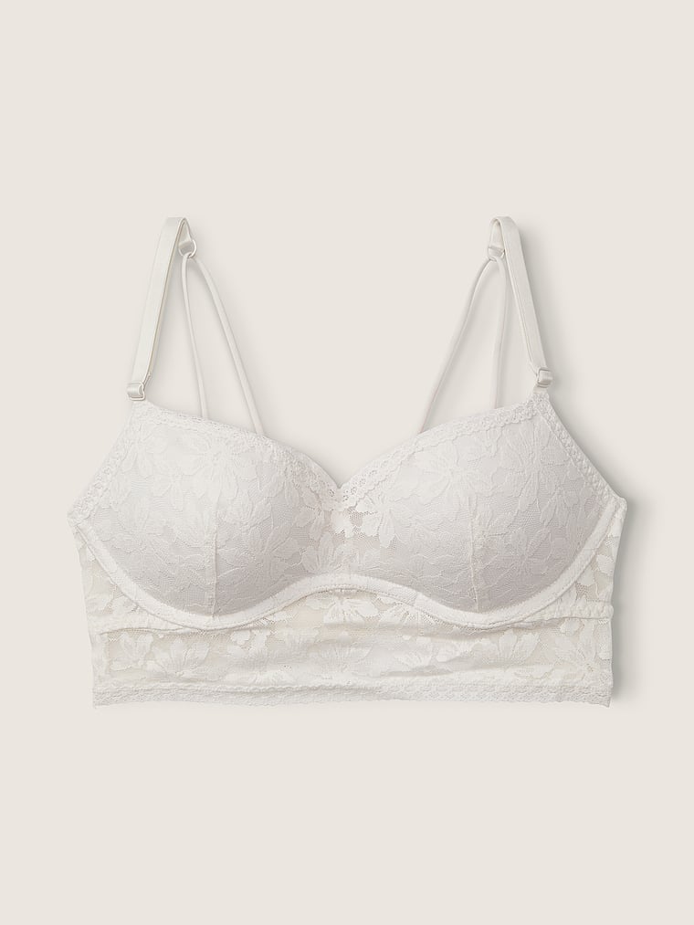 PINK Bralettes & Bra Tops Lace Push-Up Bralette, Coconut White, offModelFront, 4 of 5