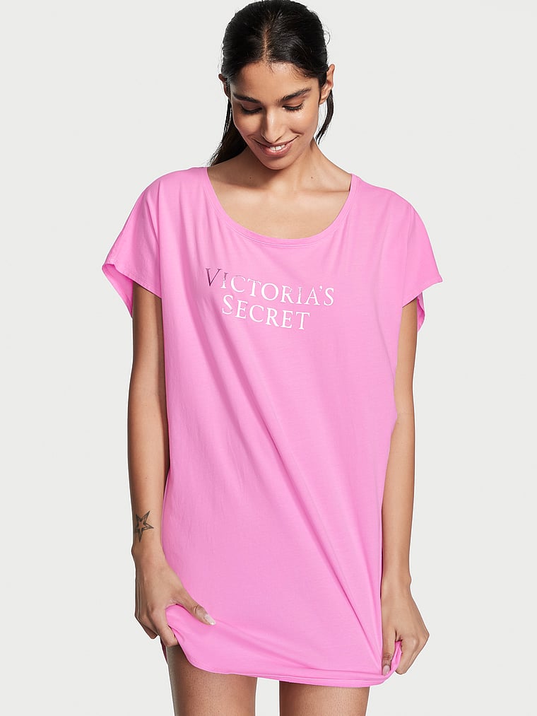 Victoria's Secret, Victoria's Secret Lightweight Cotton Dolman Sleepshirt, onModelFront, 1 of 3