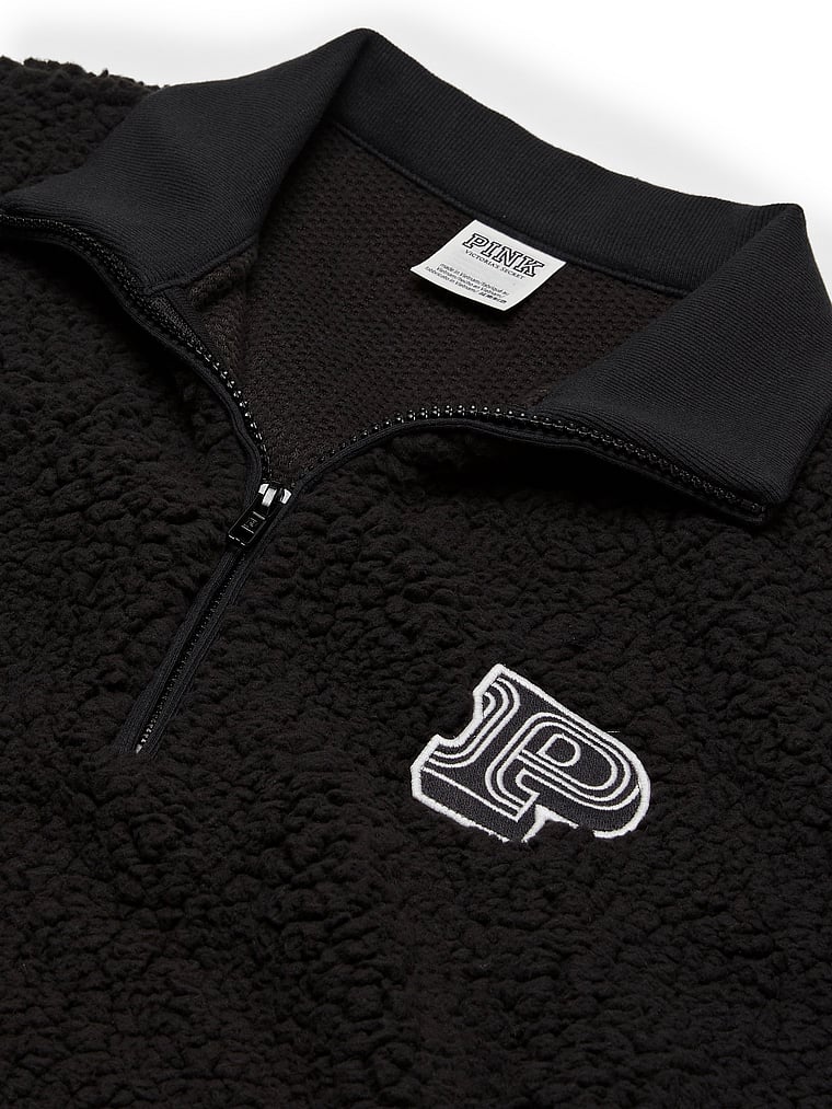 PINK Cozy Fleece Half-Zip Pullover, Pure Black, detail, 4 of 5