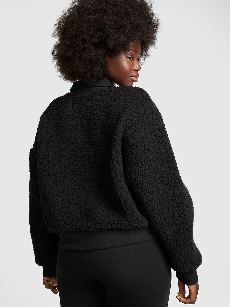 PINK Cozy Fleece Half-Zip Pullover, Pure Black, onModelBack, 2 of 5 Fanta is 5'11" or 180cm and wears Medium