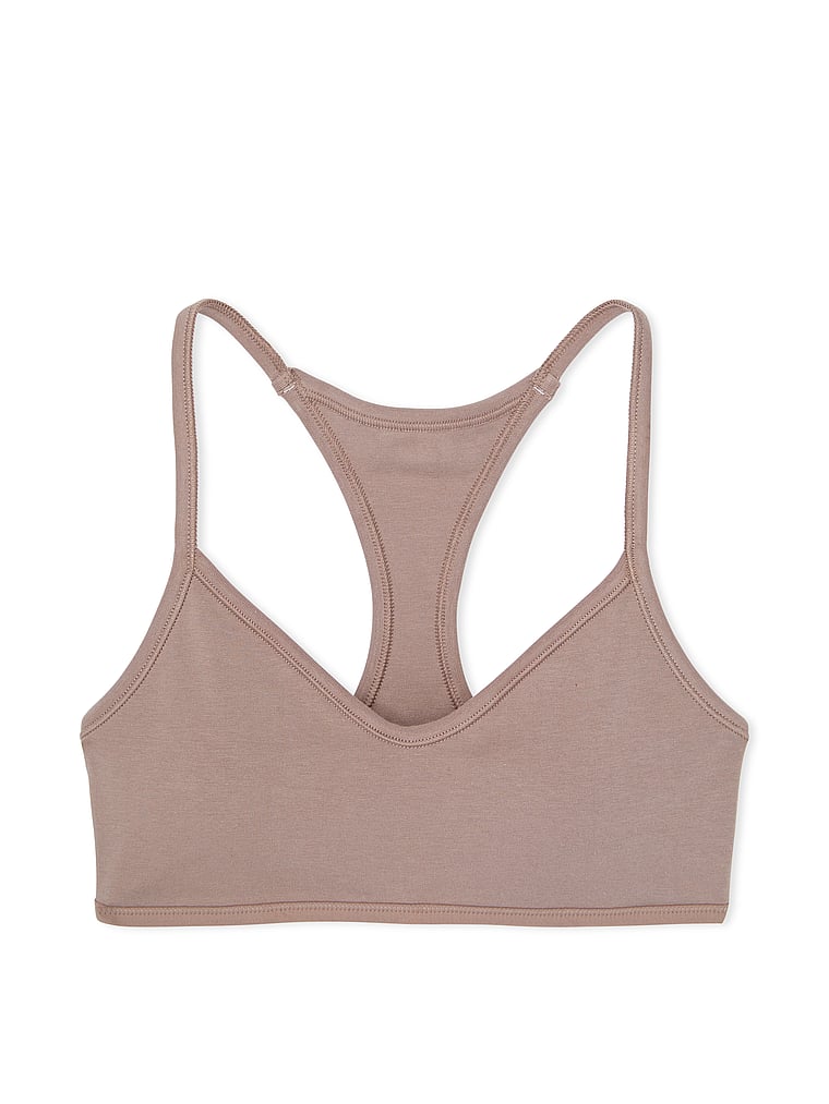 PINK Bralettes & Bra Tops Base Cotton Racerback Bralette, Iced Coffee, offModelFront, 4 of 4