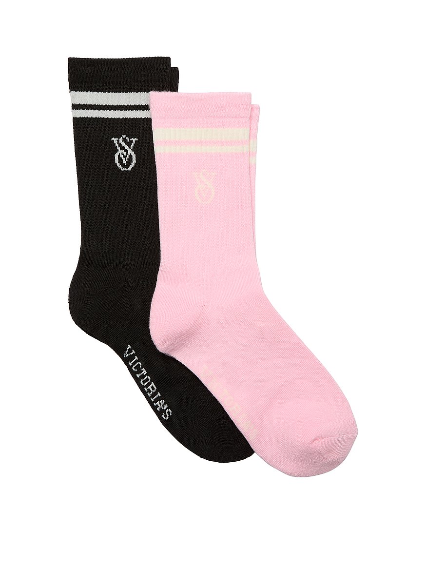 Buy Lot de 2 chaussettes mi-mollet VSX, Noir Et Rose PéTale - Order Socks online - Victoria's Secret