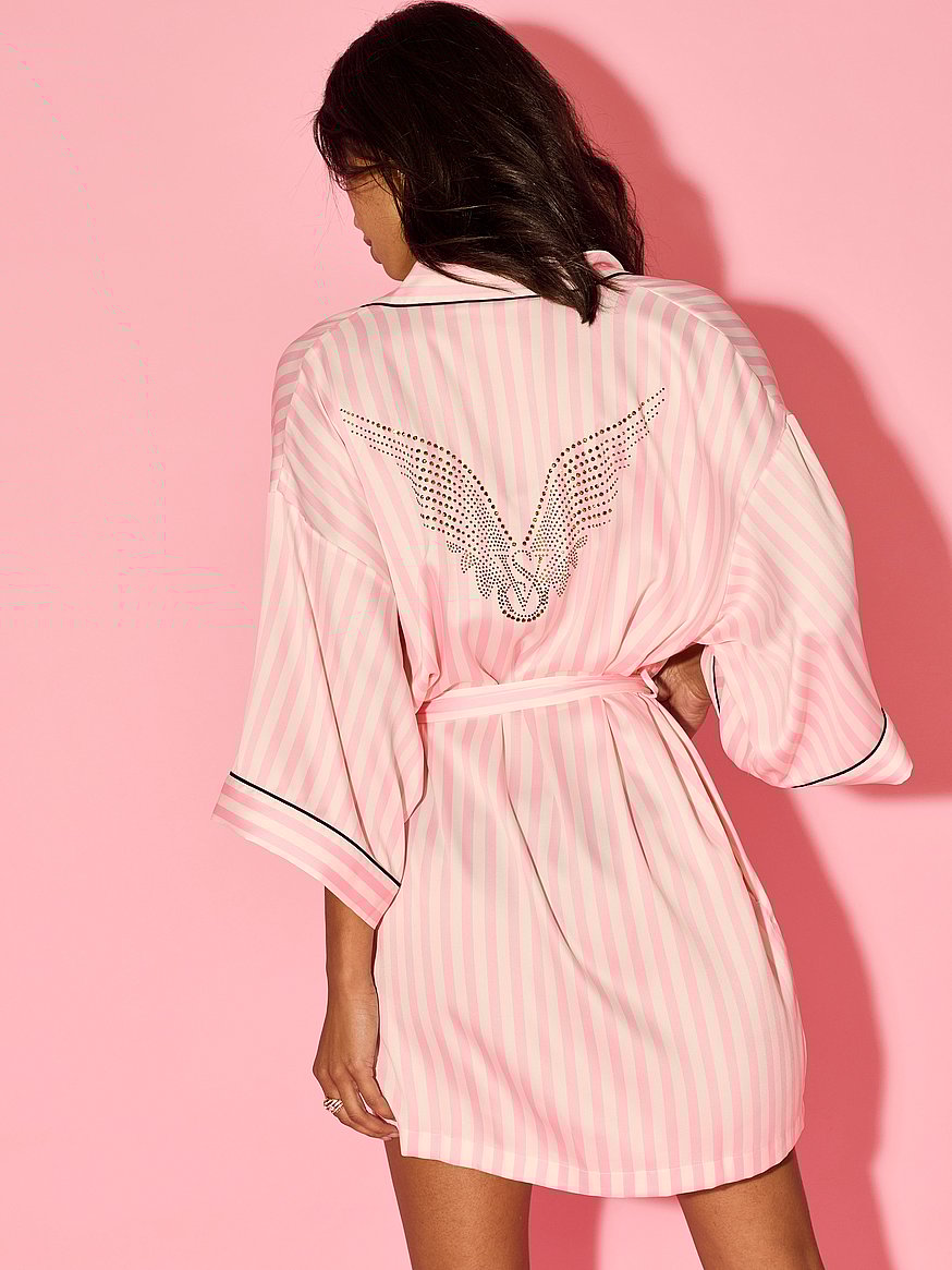Buy Peignoir court passepoilé en satin, Imprimé - Order Robes online - Victoria's Secret